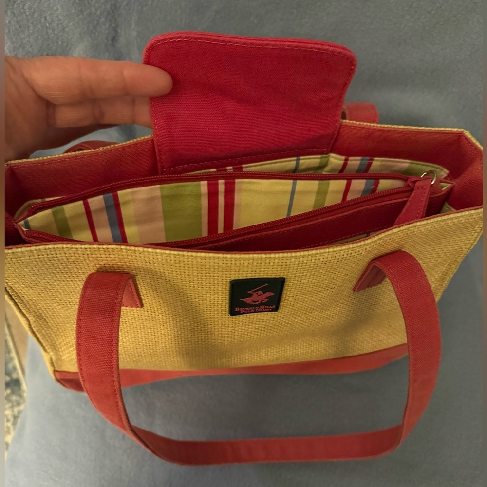 Beverly Hills Polo Club Canvas Tote Handbag - Double Handle Beach Summer - Picture 6 of 7